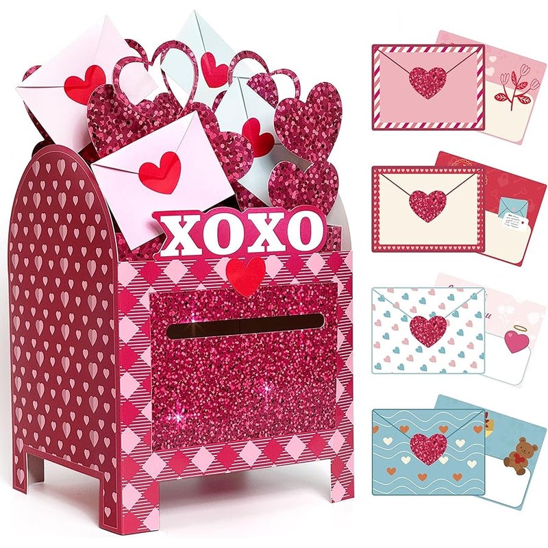 أور ورم OurWarm Valentines Day Boxes for Kids, 32 Valentine Day Cards for Kids Classroom with DIY Valentine Mailbox, Heart Valentines Boxes for Kids Toddlers Girls Classroom Cards Exchange, Party Favors - Image 1