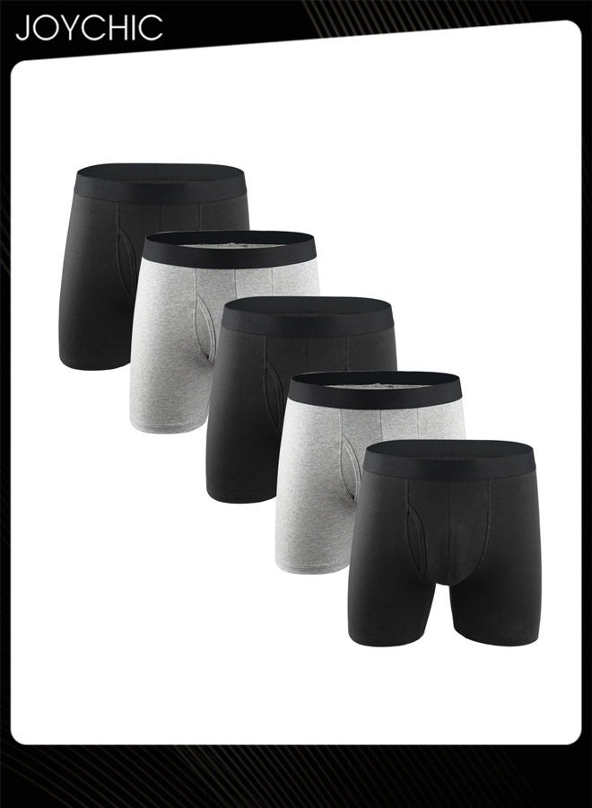 Joychic 5-piece Men Cotton Skin-friendly Breathable Boxer Briefs Classic High Stretch Short Panties for All Seasons - Image 1