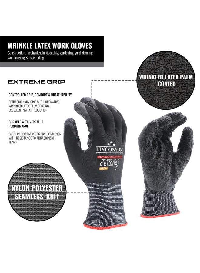 linconson 12 Pack Safety Performance Series Construction Mechanics Wrinkle Latex Work Gloves - Image 2