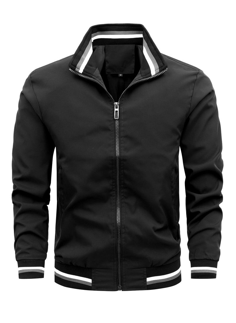 Loquat Men's Zippered Loose Work Jacket Long Sleeve Casual Coat Black 