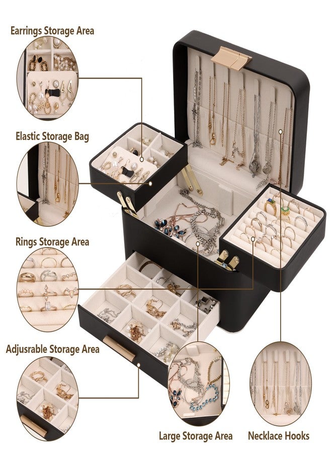 KAMIER Jewelry Box, 3 Layers Jewelry Organizer with Drawers, PU Leather Jewelry Storage Organizer for Earring, Ring, Necklace, Bracelets, Christmas Gift, Bluish Grey - Image 2