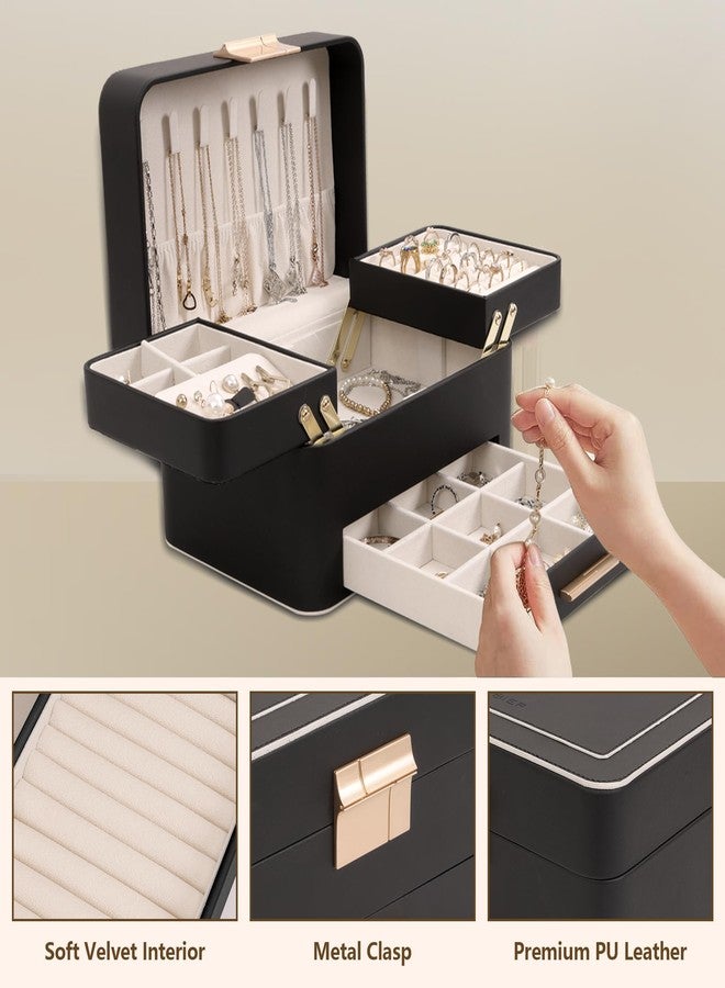 KAMIER Jewelry Box, 3 Layers Jewelry Organizer with Drawers, PU Leather Jewelry Storage Organizer for Earring, Ring, Necklace, Bracelets, Christmas Gift, Bluish Grey - Image 4