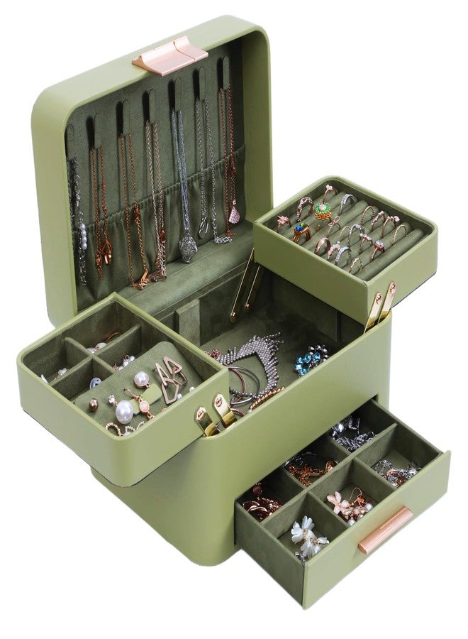 KAMIER Jewelry Box, 3 Layers Jewelry Organizer with Drawers, PU Leather Jewelry Storage Organizer for Earring, Ring, Necklace, Bracelets, Christmas Gift, Bluish Grey - Image 1