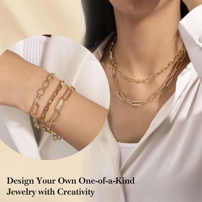 Ecoofor 14k Gold Necklace Chains for Jewelry Making, Total 20 Feet 6 Rolls Bracelet Chains for DIY, 3.3 Feet Each Style, 14K Gold Plated Chain with Jump Rings/Lobster Clasps/Connectors - Image 5