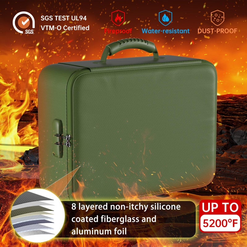 DocSafe 5200Â°F Document Organizer with Lock,Upgraded Heat Insulated Fireproofï¼†Waterproof Box 8 Layers File Organizer,Portable Home Travel Safe Storage for Important Documents, Files,Green (Soft) - Image 2