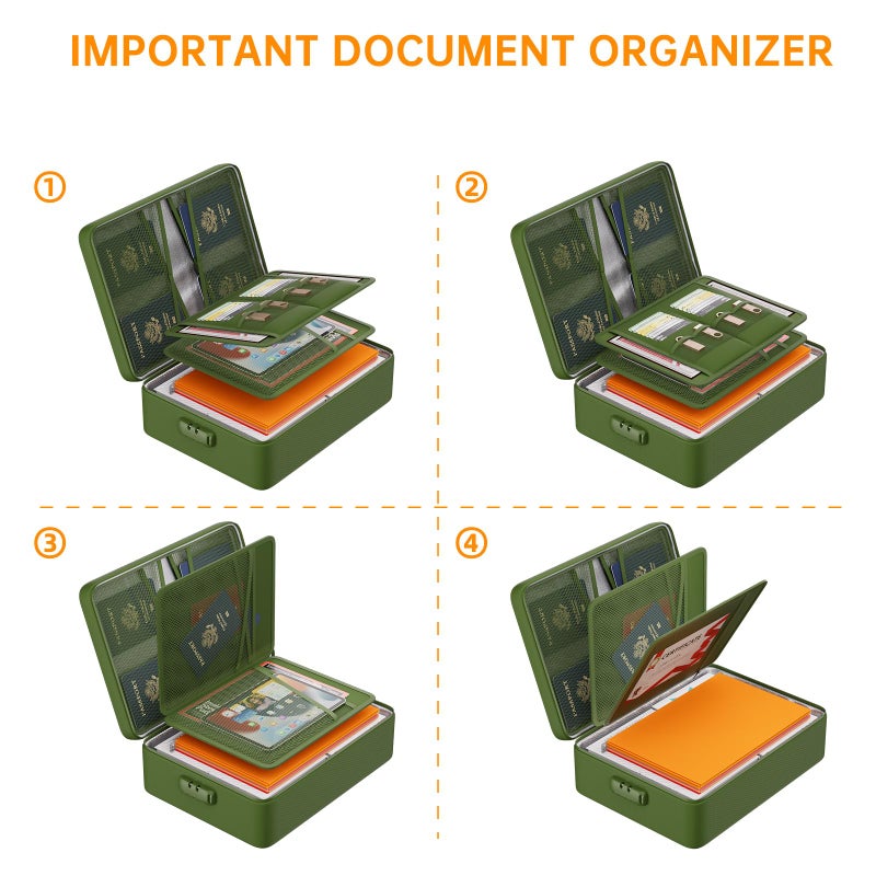 DocSafe 5200Â°F Document Organizer with Lock,Upgraded Heat Insulated Fireproofï¼†Waterproof Box 8 Layers File Organizer,Portable Home Travel Safe Storage for Important Documents, Files,Green (Soft) - Image 5