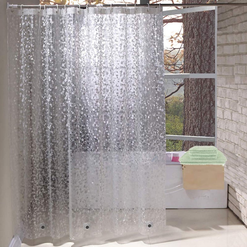 EurCross 12G EVA PVC Free Heavy Duty Shower Curtain Liner 72 x 72 inches with 3D Pebble Design Thick Weighted Waterproof Plastic Clear Shower Curtain for Bathroom with Magnetsnot Stiff