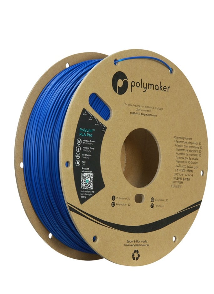 polymaker Polymaker PLA PRO Filament 1.75mm, Tough & High Rigidity Blue PLA Filament 1.75mm 1kg Cardboard Spool - PolyLite PLA PRO 3D Printer Filament 1.75mm, Print with Most 3D Printers Using 3D Filament Blue 