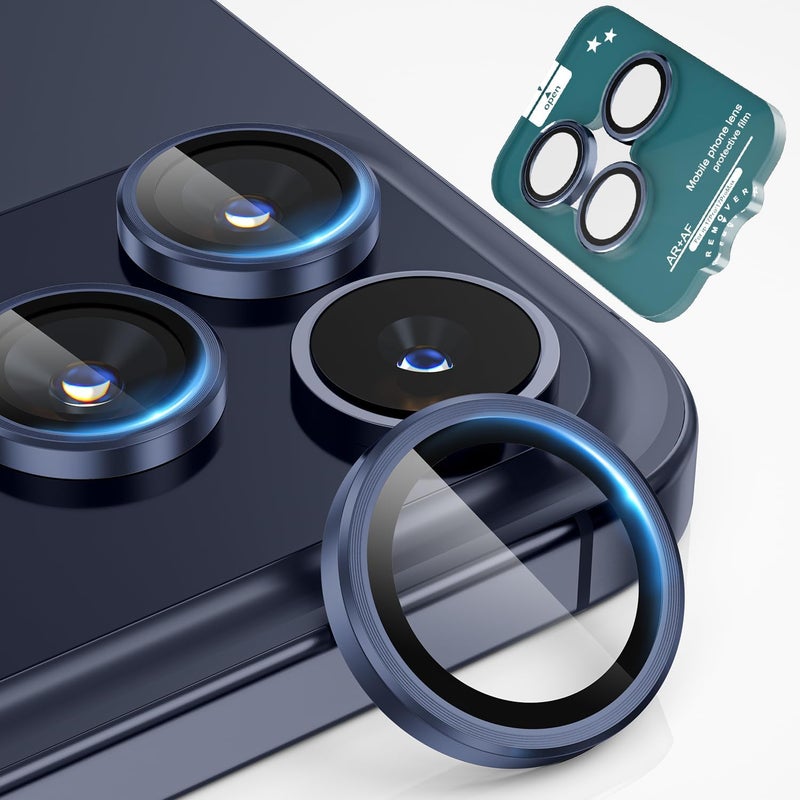 imluckies Camera Lens Protector for iPhone 17 Pro/iPhone 17 Pro Max, AR+AF Tempered Glass & 9H Hardness Shatterproof, HD Clear Metal Lens Cover with Installation Tray 2025, Blue - Image 1