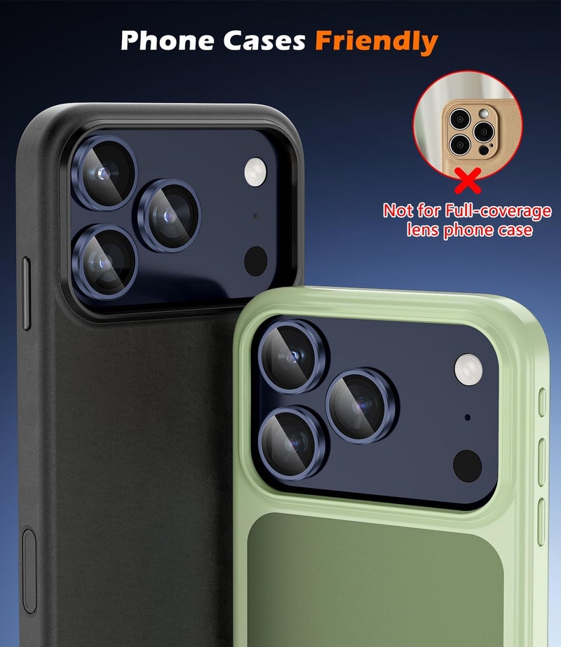 imluckies Camera Lens Protector for iPhone 17 Pro/iPhone 17 Pro Max, AR+AF Tempered Glass & 9H Hardness Shatterproof, HD Clear Metal Lens Cover with Installation Tray 2025, Blue - Image 5