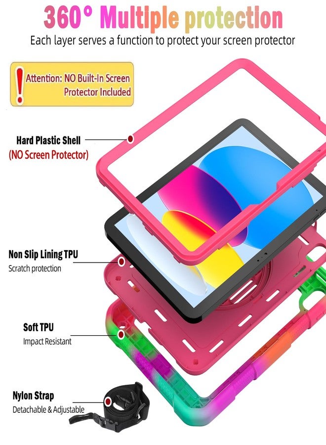 BMOUO جراب BMOUO لجهاز iPad (A16) الجيل الحادي عشر/العاشر 10.9 بوصة 2025/2022، مزود بحامل دوار 360 درجة وحامل قلم وحزام يد وحزام كتف، مقاوم للصدمات، لون وردي - Image 3