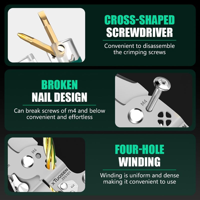 Serplex ® أداة إزالة عزل الأسلاك متعددة الوظائف مع وظيفة اختبار الدائرة، أداة كهربائية قابلة للطي لإزالة عزل الأسلاك مع مقبض مضاد للانزلاق، أداة إصلاح كهربائية متعددة الوظائف للقطع، والتثبيت، وإزالة العزل - Image 4