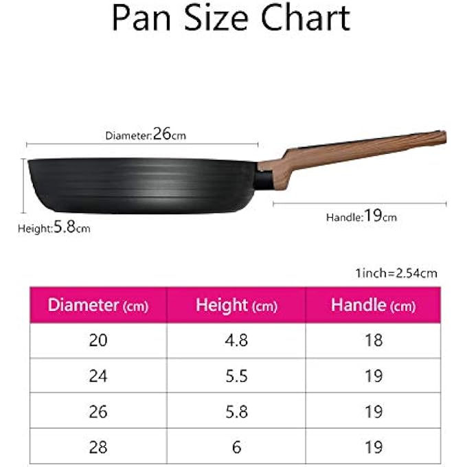 فيسمان مقلاة Greblon C3 من الألومنيوم المطروق بالماس، طلاء رخامي أسود، زينة خشبية ناعمة الملمس، مقلاة واحدة 24 سم - Image 3