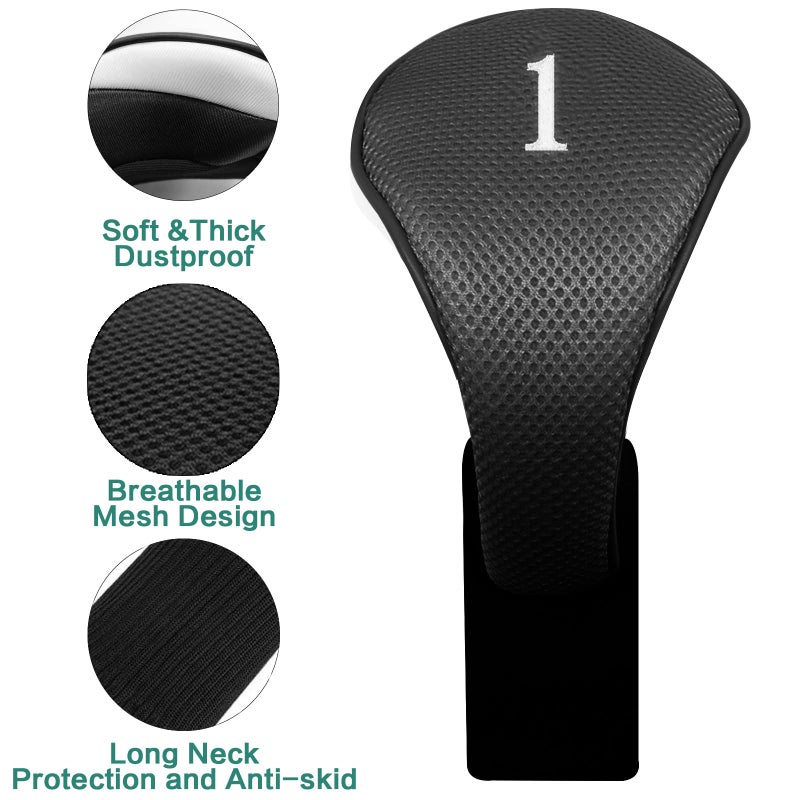 FINGER TEN Golf Club Head Covers Woods Driver Fairway Hybrid 3/4/5 Set, Headcovers Men 1 3 5 7 X Interchangeable Number Tag, Fit All Wood Clubs (5 Pack-Black(1D+2F+2H)) - Image 3