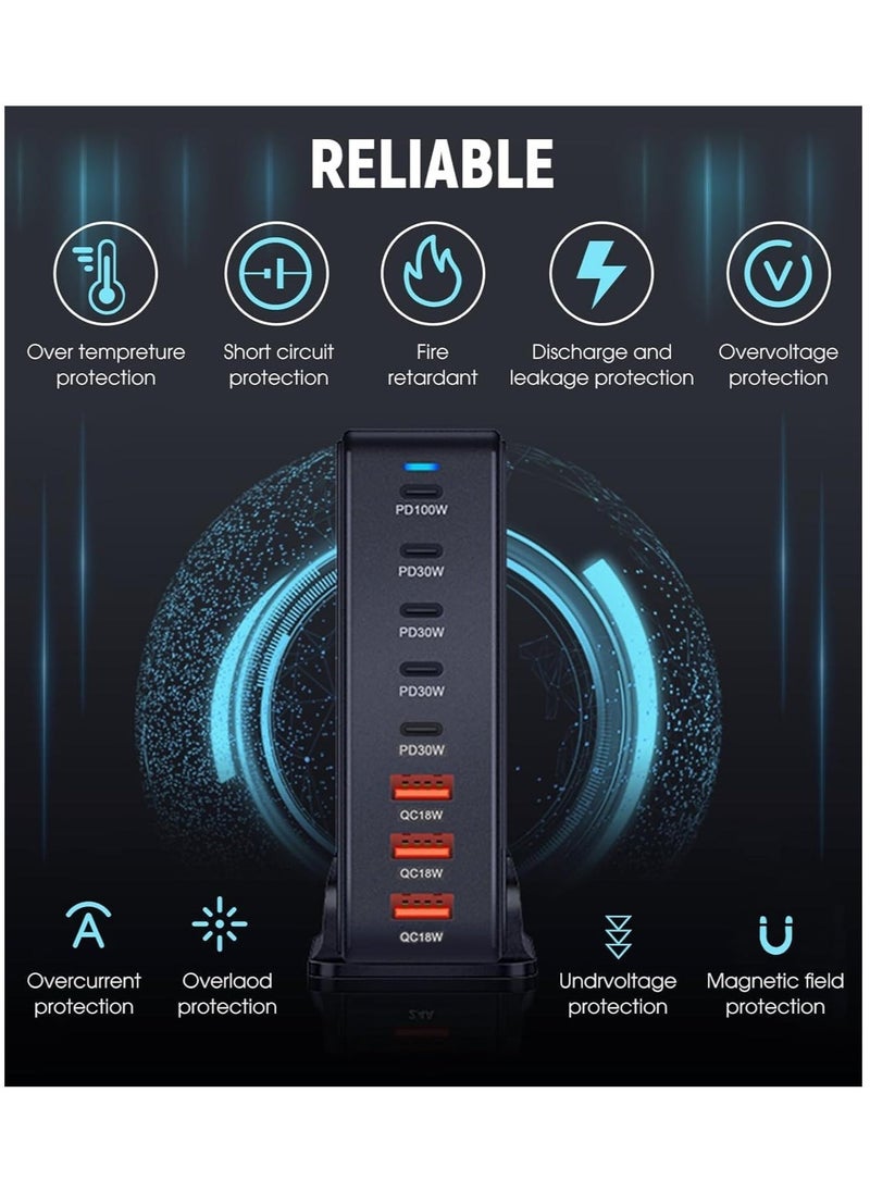 TIGER 268W USB-C Fast Charging Station – 8-Port Desktop Charger for Laptops, Phones, Tablets & Smart Devices | Quick Charge Support, Multiple Protections, High-Efficiency Charging Hub - Image 3