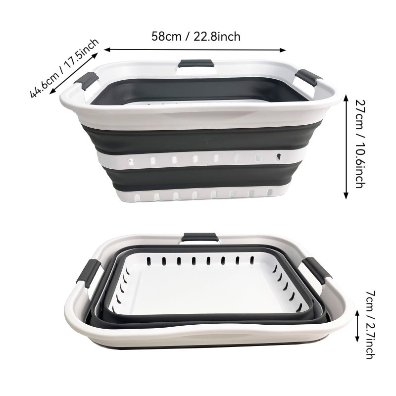 SAMMART Collapsible Plastic Rectangular Laundry Basket - Foldable Pop Up Storage Container/Organizer - Portable Laundry Hamper - Space Saving (White/Steel Grey, 42L) - Image 3