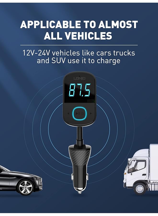 LDNIO Car Charger, Bluetooth 5.0 Fm Transmitter For Car Fast Charging With Hi-Fi Audio Triple Usb/Usb-C Ports 45W Support Pd3.0/Qc3.0/Pps/Auto-Id Quick Charge - Image 4