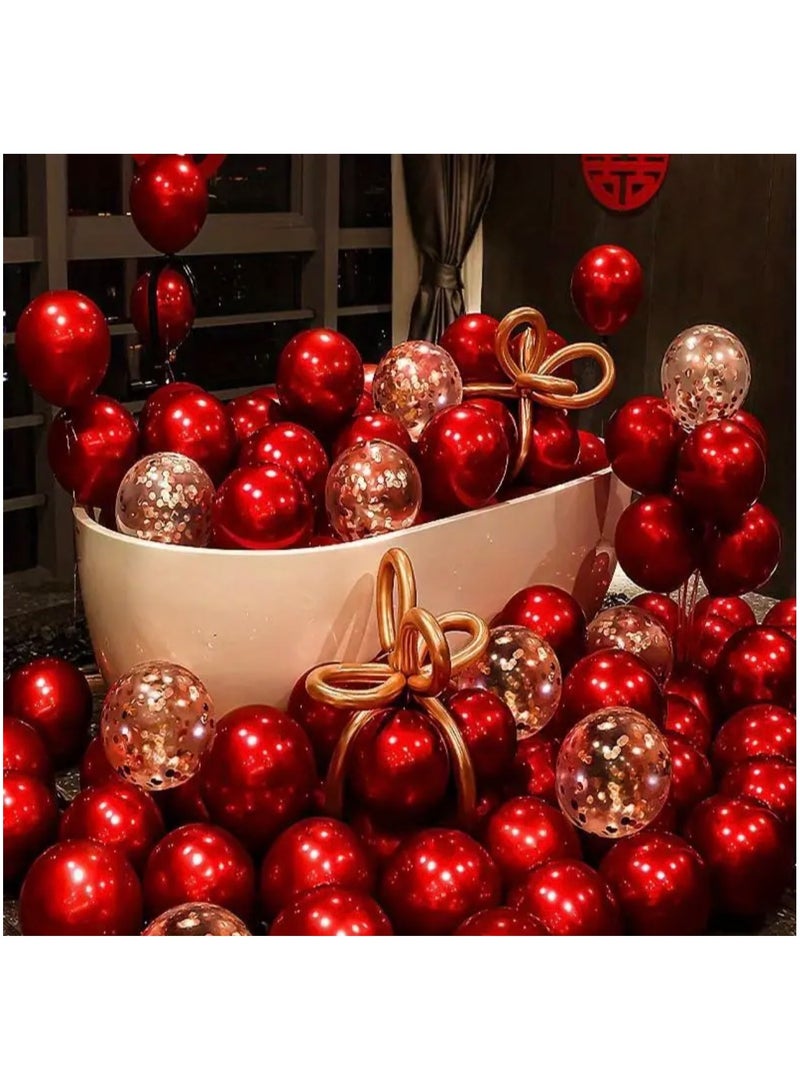 Just Quality 40pcs, Red Golden Confetti Latex Balloons, Wedding Decor, Birthday Party Decor, Anniversary Decor, Graduation Decor, Holiday Decor, Mother's Day Decor, Indoor Outdoor Decor, Home Decor, Room Decor - Image 1