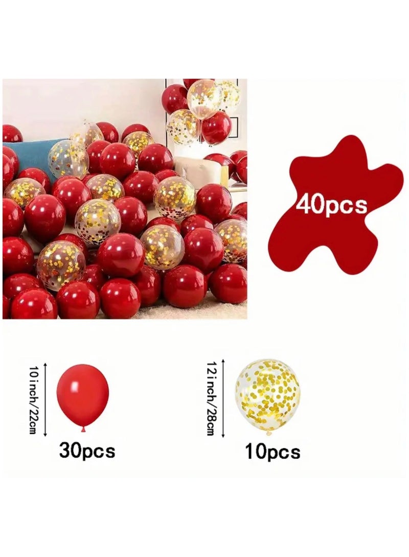 Just Quality 40pcs, Red Golden Confetti Latex Balloons, Wedding Decor, Birthday Party Decor, Anniversary Decor, Graduation Decor, Holiday Decor, Mother's Day Decor, Indoor Outdoor Decor, Home Decor, Room Decor - Image 3