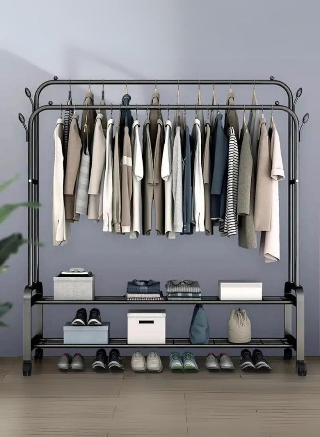 SHEE ONE Two-tier iron hanger with two shelves and hangers on wheels - Image 2