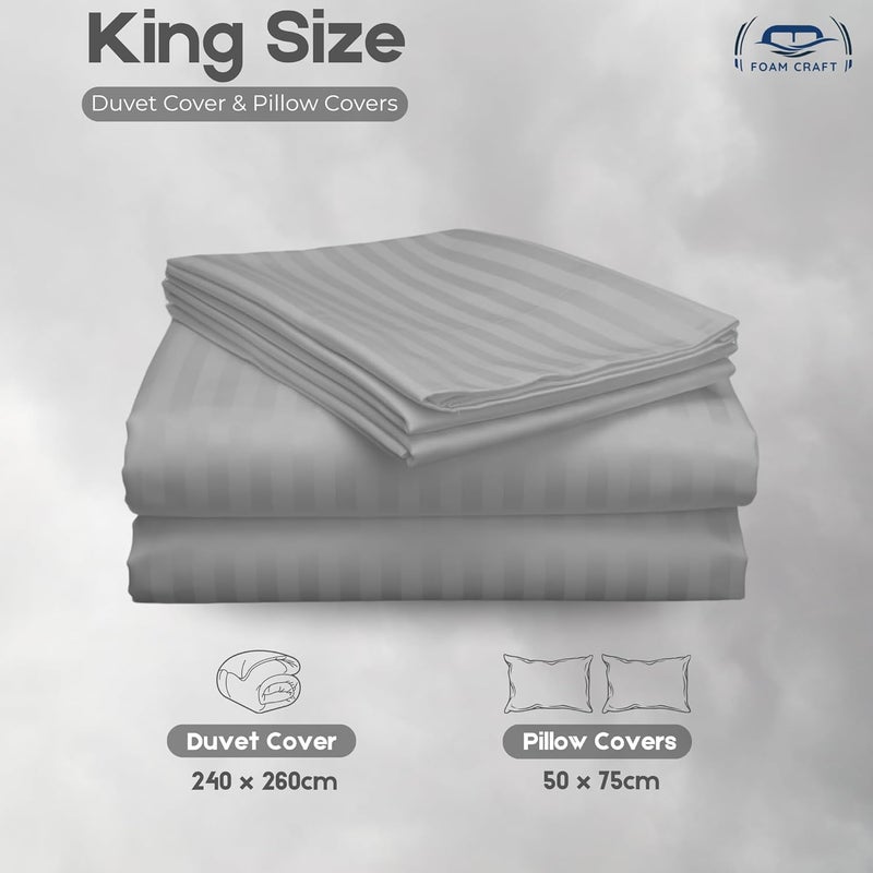 FOAM CRAFT Stripe 3-Piece Duvet Cover Set - 100% Cotton, Stain Free, Grey, King Size - Image 2