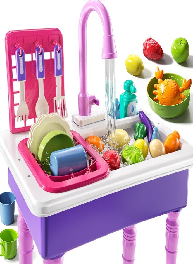 JUKUDAHU Play Sink with Running Water, Play Kitchen Toys Sink for Kids 3 4 5 6 7 Years Old, Electrical Dishwasher, Kitchen Accessories Set, Dishes Games, Gifts for Toddlers 3-5 - Image 1