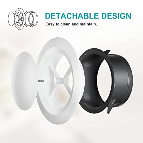 HG Power 4 Inch Soffit Vent, Adjustable Air Vent Cover, ABS Round Ceiling Vent Covers for Living Room, Attic, Bathroom, Kitchen, Ventilation Use, White - Opening Size 3.59" - Image 3