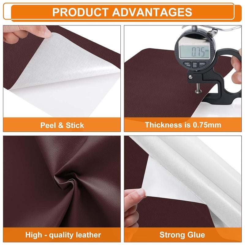 Cahomo Self-Adhesive Leather Repair Patches Tape for Couches - 8x11 inch, Vinyl & Leather Repair Kit for Furniture, Car Seats, Handbags, Jackets -Red Brown - Image 3