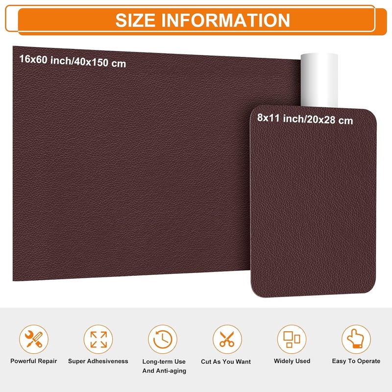 Cahomo Self-Adhesive Leather Repair Patches Tape for Couches - 8x11 inch, Vinyl & Leather Repair Kit for Furniture, Car Seats, Handbags, Jackets -Red Brown - Image 2