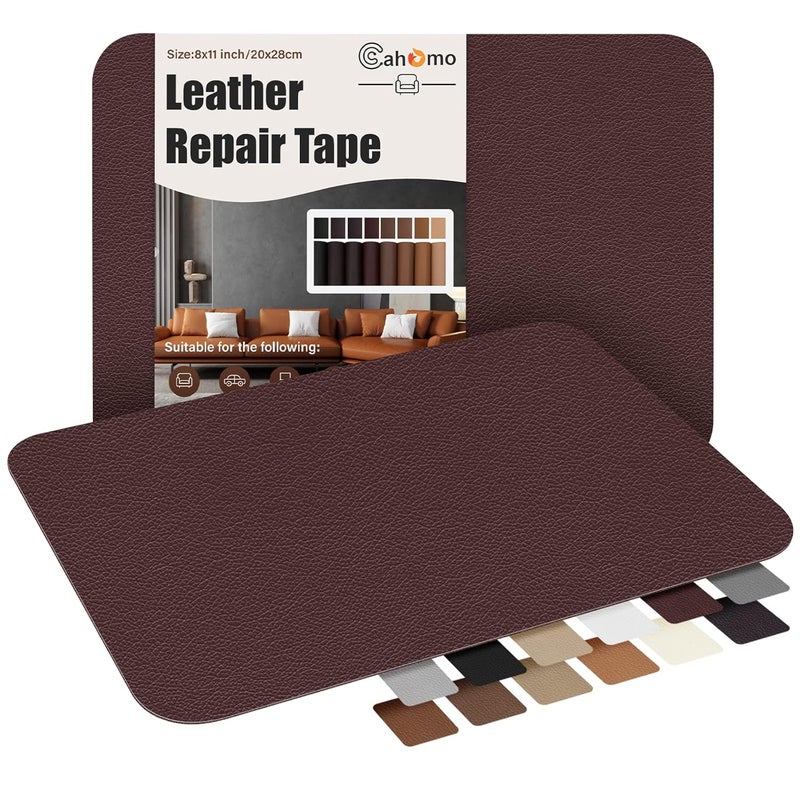 Cahomo Self-Adhesive Leather Repair Patches Tape for Couches - 8x11 inch, Vinyl & Leather Repair Kit for Furniture, Car Seats, Handbags, Jackets -Red Brown - Image 1