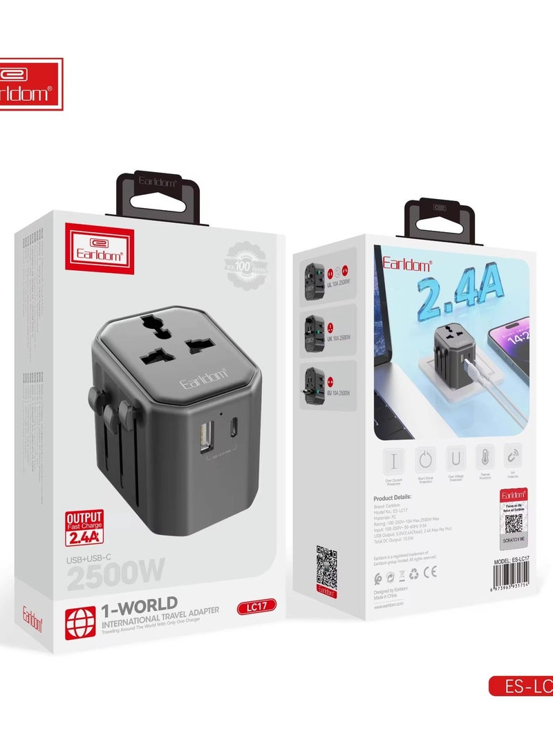 Earldom USB International Travel Adapter With Type C to USB 3.0 Adapter/Universal Travel Adapter - Image 1
