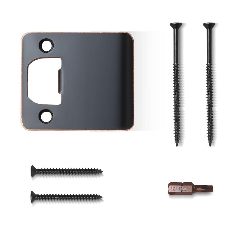 Mosecyou Extended Strike Plate 2-1/2"" X 2-1/4""  Heavy Duty Version  Striker Extender With Reinforced Torx/Star Screws & Bit  Extra Wide Lip Door Latch Restorer Kit (Oil Rubbed Bronze  1 Pack) - Image 1