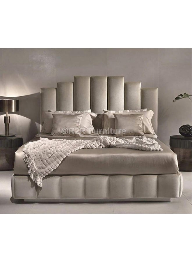 R2R FURNITURE سرير مريح مبطن من Vivalife (مع مرتبة) من R2R - مقاس كينج (180 سم × 200 سم)