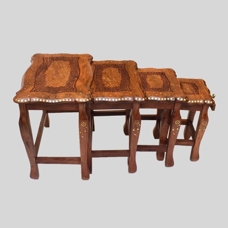 Tarang Arts Tarang Arts Sheesham Wood Nesting Table Set of 4 with Brass Inlay Work Elegant SpaceSaving Furniture for BedSofa Side Table for Home Office Living Room Guest Rooms Office 17x18x14 Inch  - Image 3