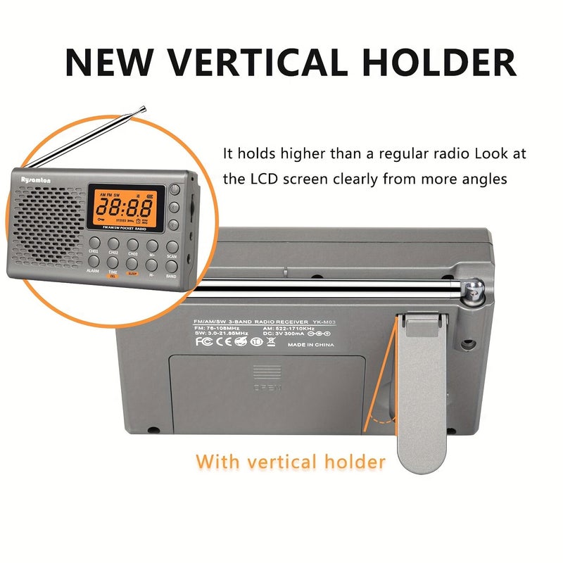 Grey Portable Fm Am Sw Radio With Alarm Timer Backlit Display Battery Operated Pocket Radios - Image 3