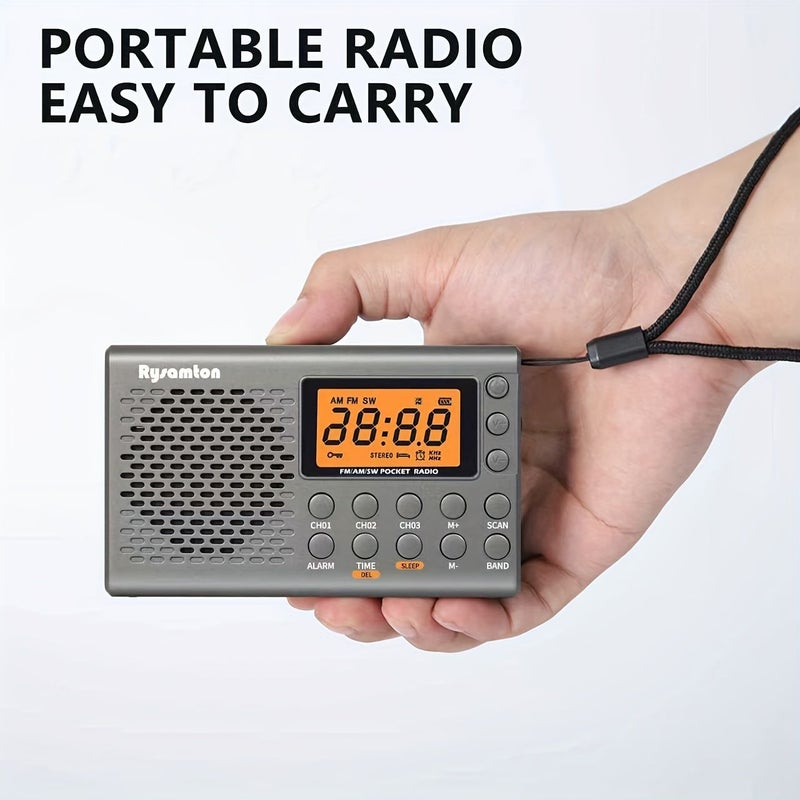 Grey Portable Fm Am Sw Radio With Alarm Timer Backlit Display Battery Operated Pocket Radios - Image 5