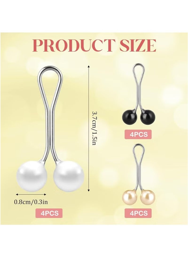 12pcs Pearl Hijab Pins - Safety Pins for Women (Black, White, Gold) - Image 2