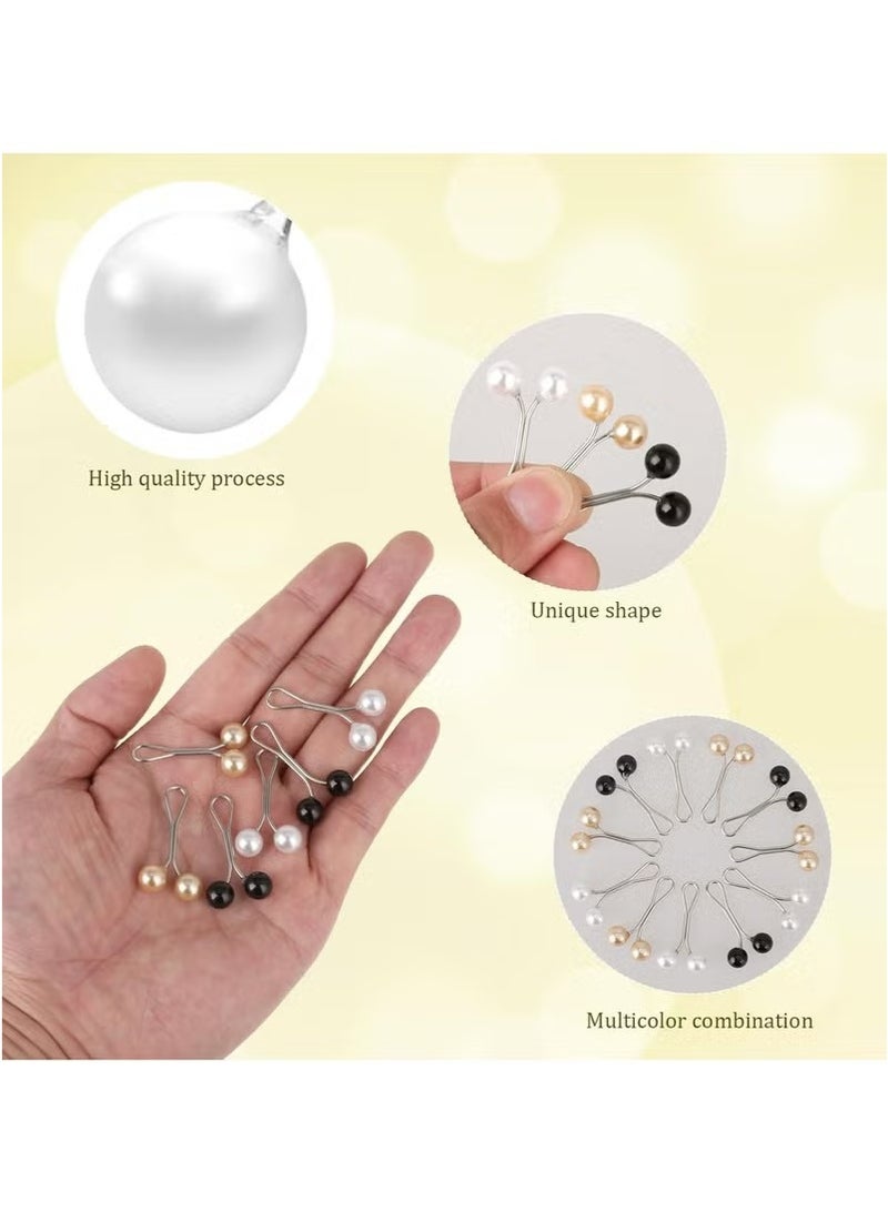 12pcs Pearl Hijab Pins - Safety Pins for Women (Black, White, Gold) - Image 3