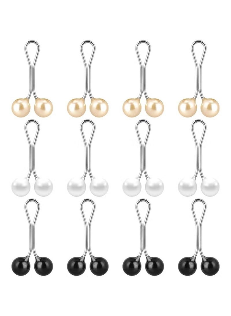 12pcs Pearl Hijab Pins - Safety Pins for Women (Black, White, Gold) - Image 1