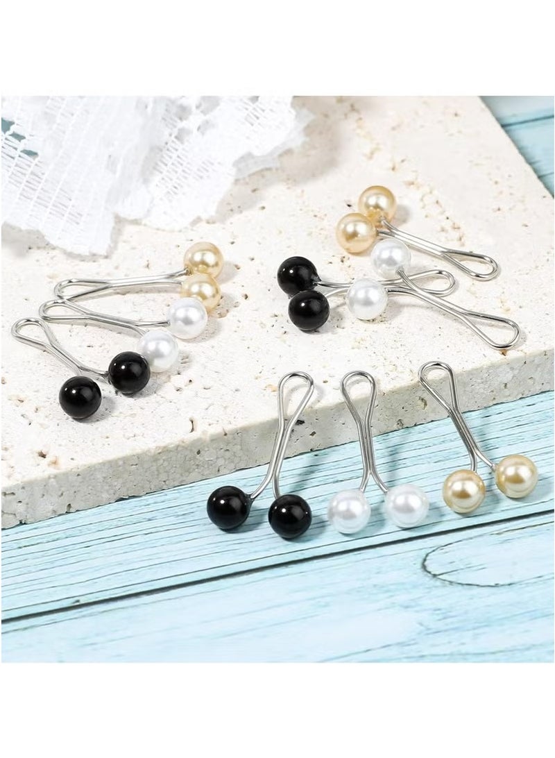 12pcs Pearl Hijab Pins - Safety Pins for Women (Black, White, Gold) - Image 4