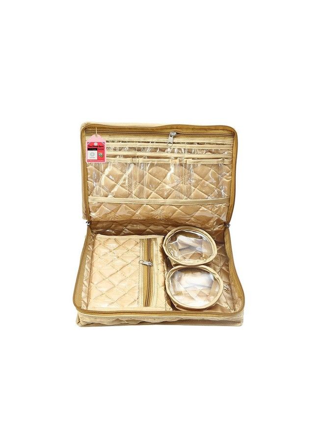 Luces حقائب مكياج ساتان لتخزين المجوهرات وتنظيم السفر للنساء بسهولة في أي مكان باللون الذهبي - Image 2