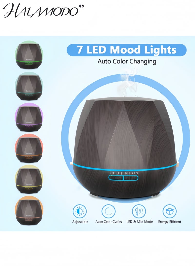HALAMODO Aromatherapy Essential Oil Diffuser, 550ml Ultrasonic Fragrant Oil Large Room Humidifier, Diffusers for Home with Timer and Waterless Auto-Off, 7 Color LED Lights,Cool Mist Humidifiers - Image 3