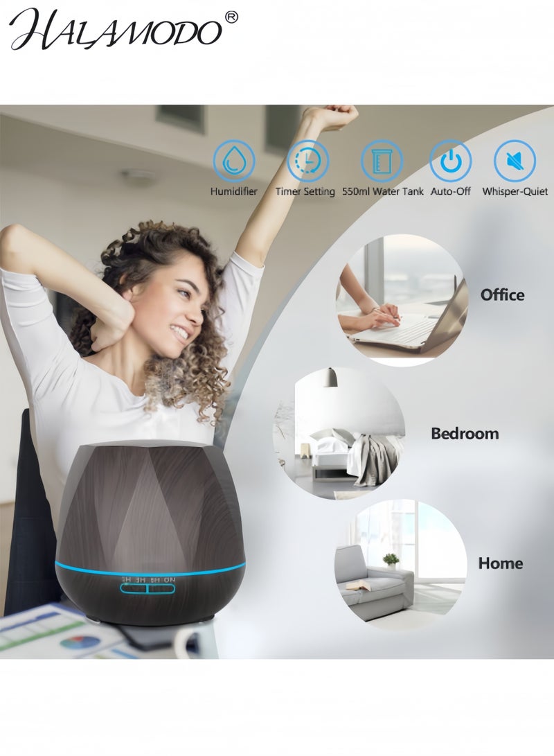 HALAMODO Aromatherapy Essential Oil Diffuser, 550ml Ultrasonic Fragrant Oil Large Room Humidifier, Diffusers for Home with Timer and Waterless Auto-Off, 7 Color LED Lights,Cool Mist Humidifiers - Image 5