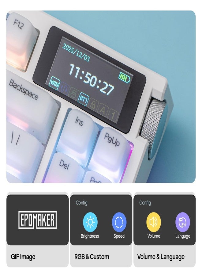 ابوماكر لوحة مفاتيح الألعاب اللاسلكية EPOMAKER G84 PRO مع شاشة ومقبض، لوحة مفاتيح ميكانيكية كريمية بنسبة 75%، بطارية 8000 مللي أمبير، قابلة للتبديل السريع، أغطية مفاتيح من السيليكون، وضع BT5.0/2.4G/USB-C، NKRO، إضاءة RGB (أبيض، مفتاح كريمي ياق) - Image 4