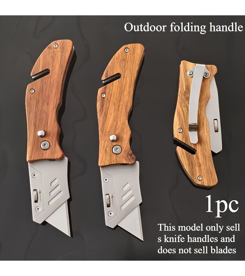 No Blade 1pc Only Handle Sold Premium Solid Wood Heavy Duty Folding Knife - Image 2