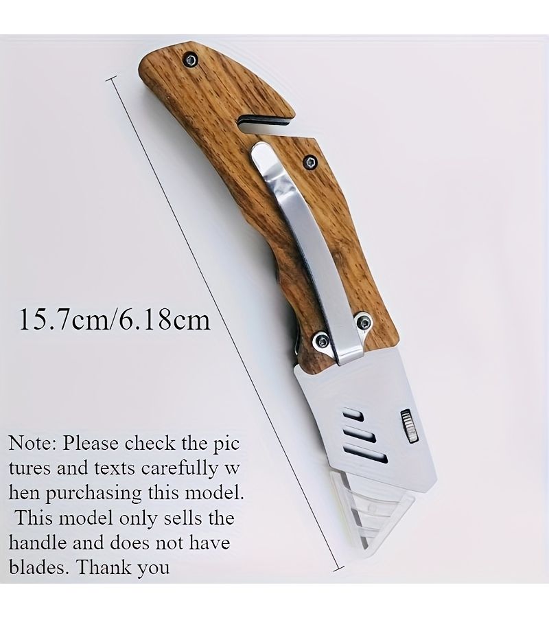 No Blade 1pc Only Handle Sold Premium Solid Wood Heavy Duty Folding Knife - Image 3