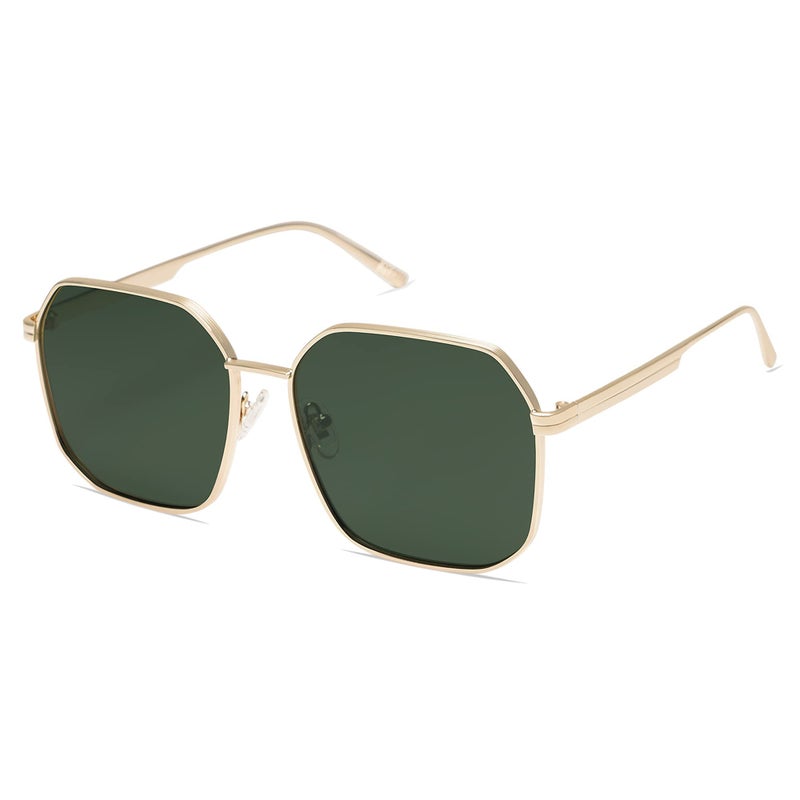 SOJOS Retro Square Polarized Sunglasses for Women Vintage Square Shades UV400 Large Metal Frame SJ1166 with Gold/Green Lens - Image 1