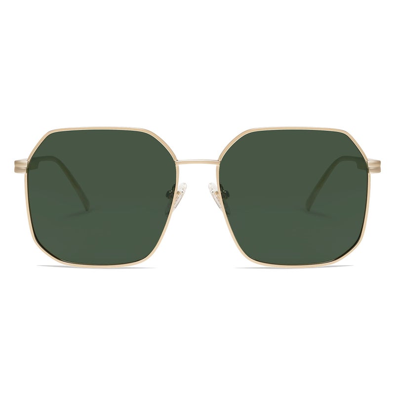 SOJOS Retro Square Polarized Sunglasses for Women Vintage Square Shades UV400 Large Metal Frame SJ1166 with Gold/Green Lens - Image 3