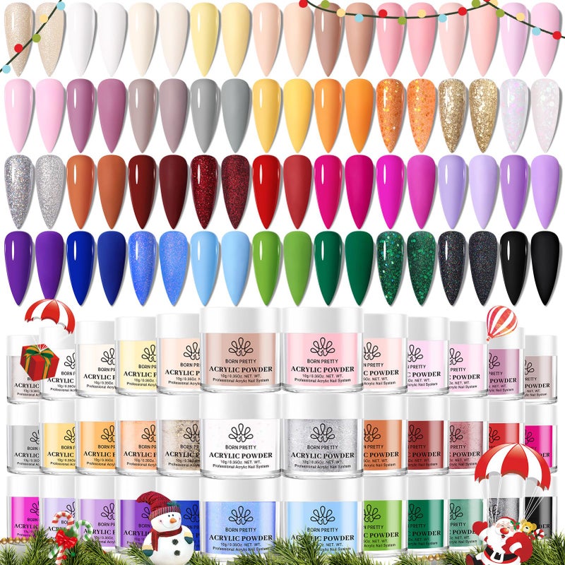 BORN PRETTY Acrylic Powder Set 36 Colors Acrylic Nail Powder Nude Pink Burgundy Red Green Blue White All Seasons Professional Polymer 3D Nail Art Kit for French Extension Carving Christmas Gift Set - Image 1