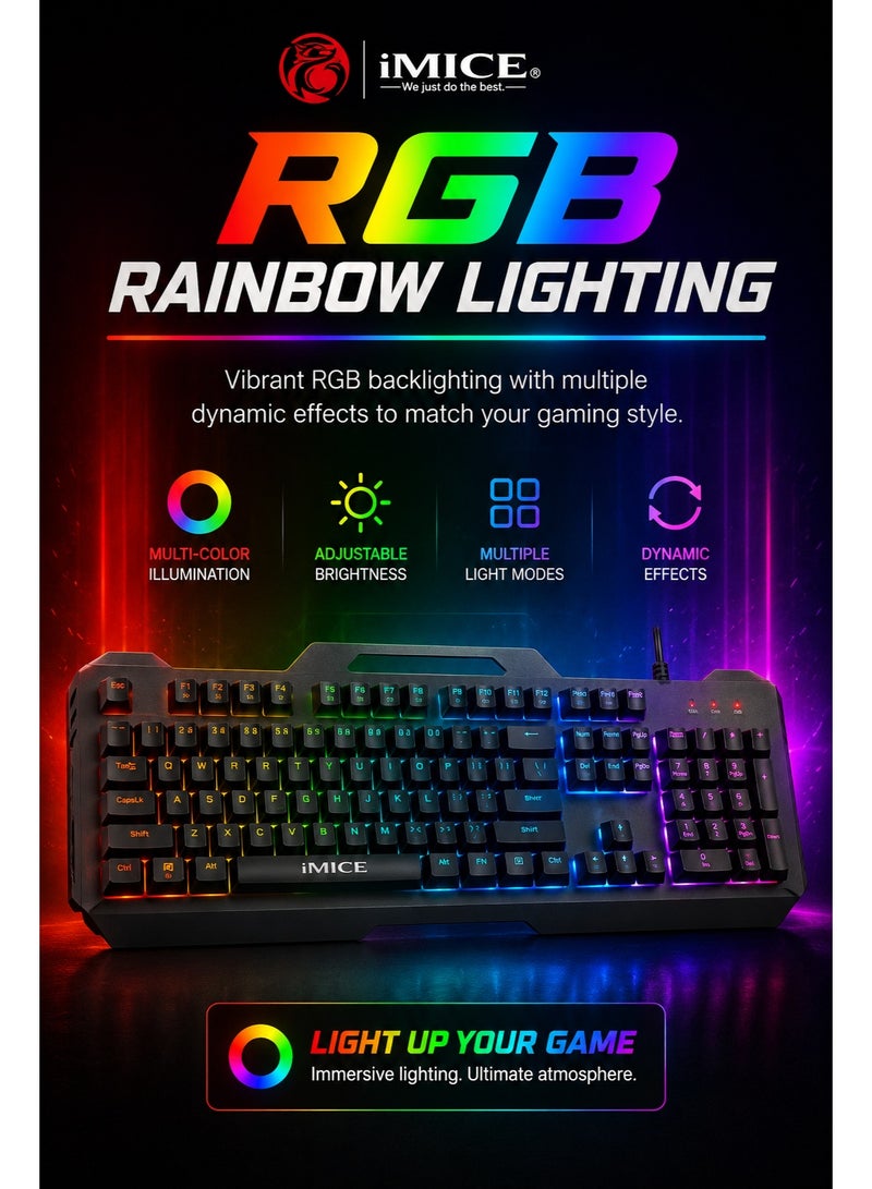 iMice Gaming Keyboard RGB Mechanical–104-Key Compact Design with 6-Color LED Backlight, 28 Custom Lighting Modes & 12 Multimedia Hotkeys for Ultimate Performance - Image 3